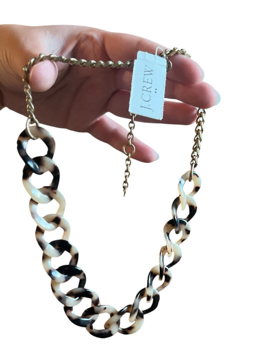 J. Crew Tortoiseshell Resin Acrylic Chain Link Necklace Gold Accent - NWT - Picture 4 of 5
